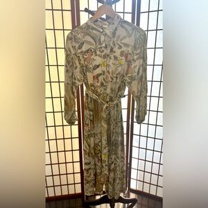 H&M Calf-length shirt dress buttons at front, long sleeves & removable tie belt.
